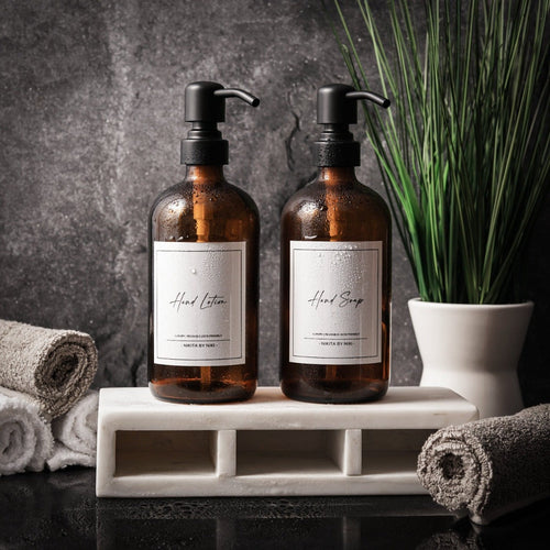 Amber Glass Kitchen or Bathroom Soap Dispensers - Set of 2