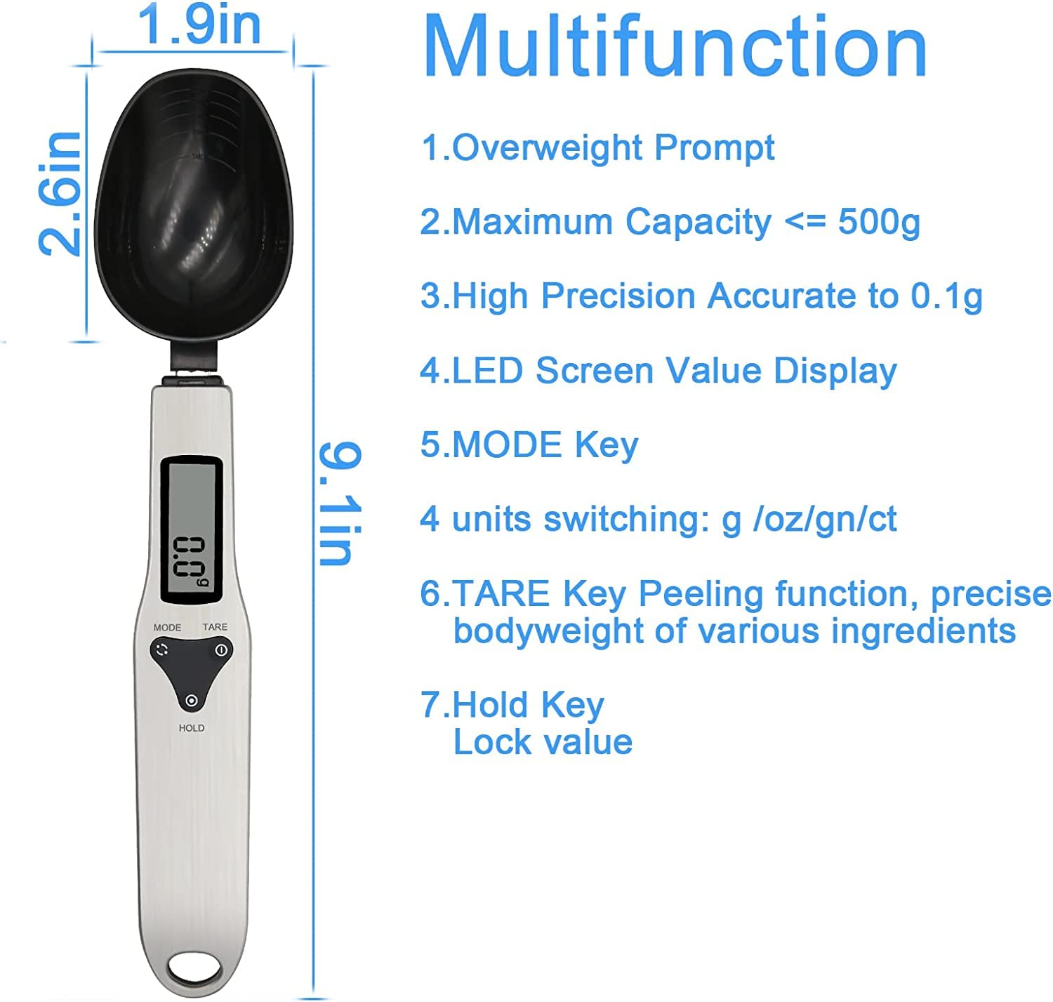 Precision Digital Measuring Spoon Scale | 0.1g Accuracy | 4 Units